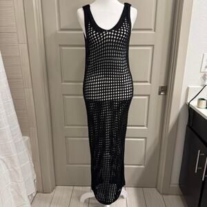 Shade & Shore Black Crochet Knit Maxi Swim Cover Up Dress